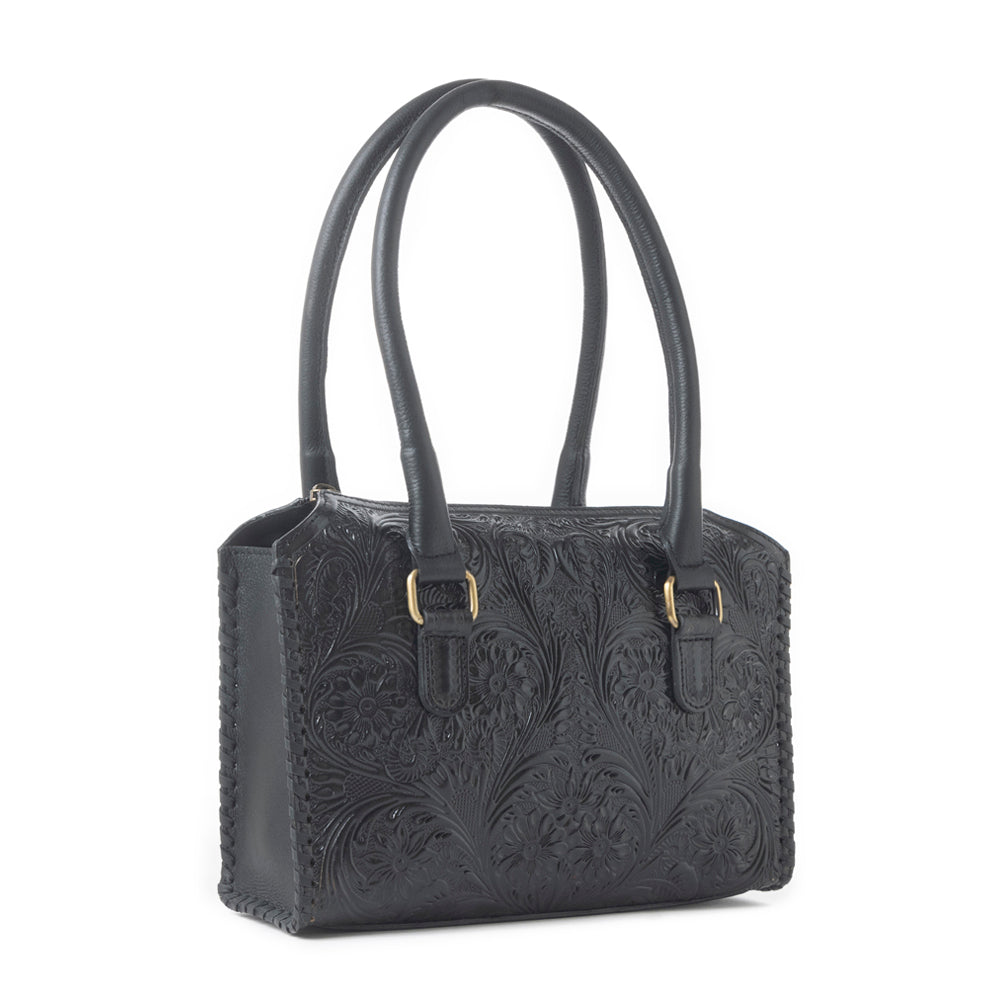 Midnight Grace Handtooled Leather Bag in Onyx Black