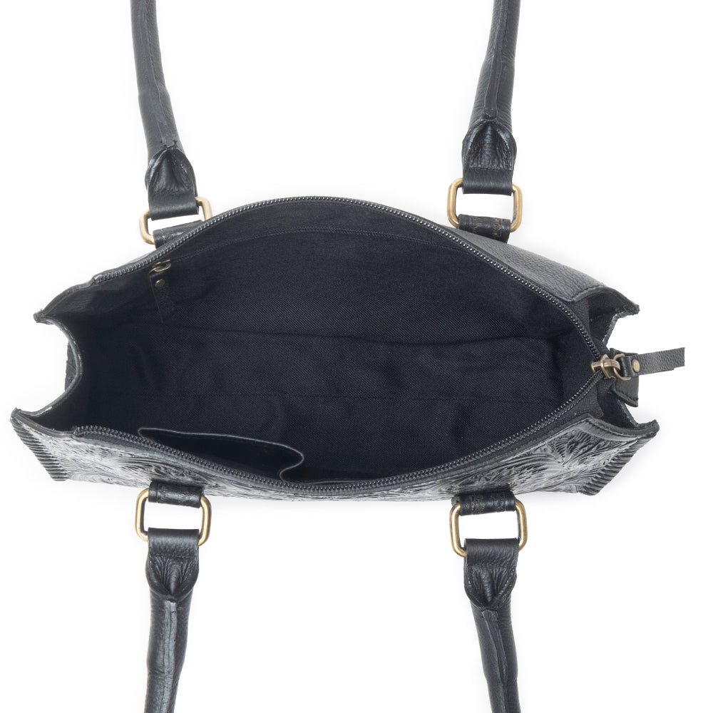 Midnight Grace Handtooled Leather Bag in Onyx Black