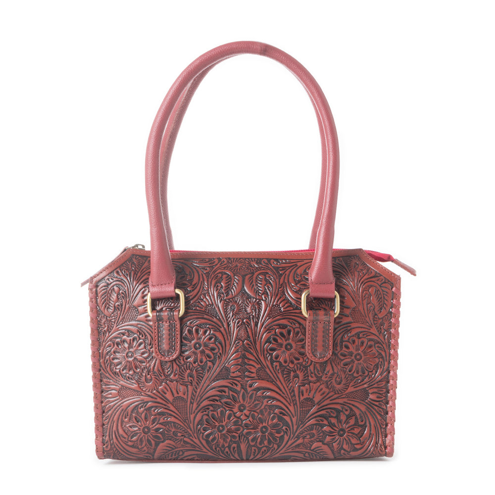 Midnight Grace Handtooled Leather Bag in Red