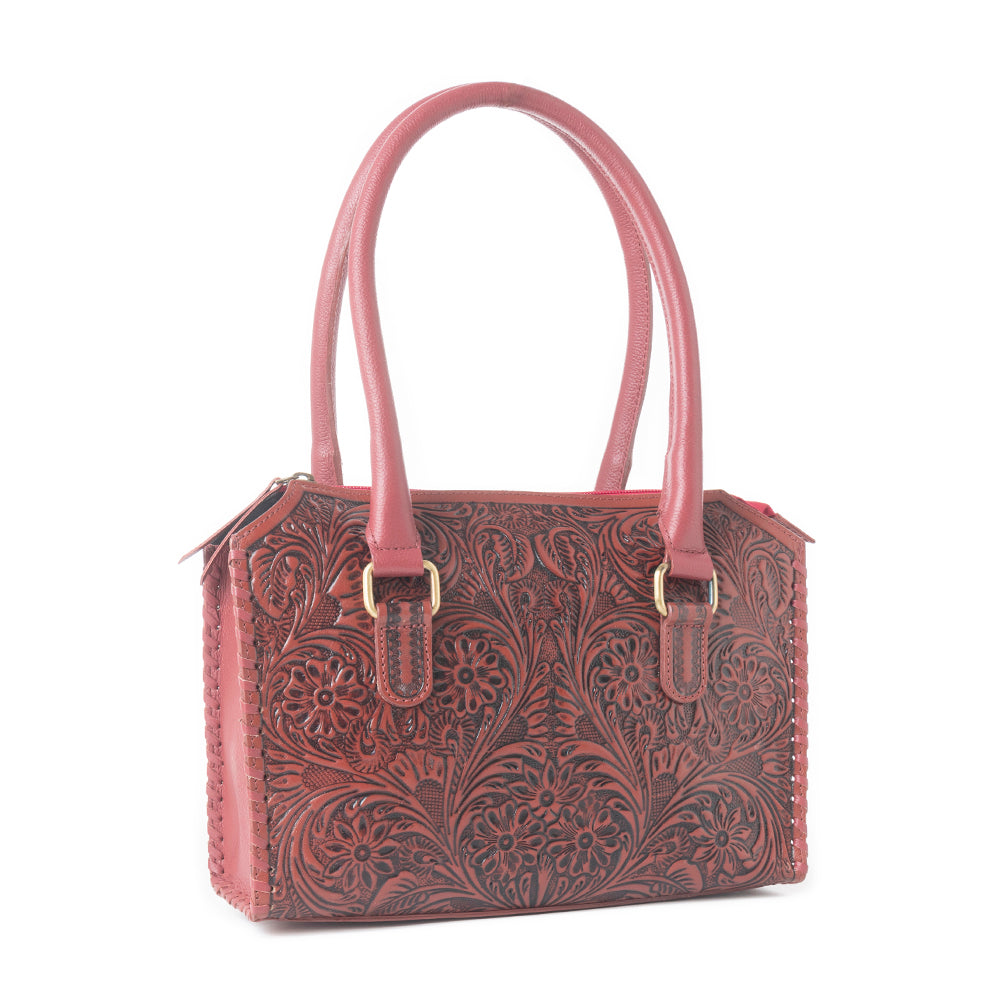 Midnight Grace Handtooled Leather Bag in Red