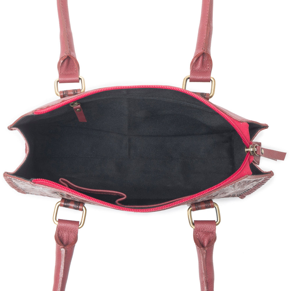 Midnight Grace Handtooled Leather Bag in Red