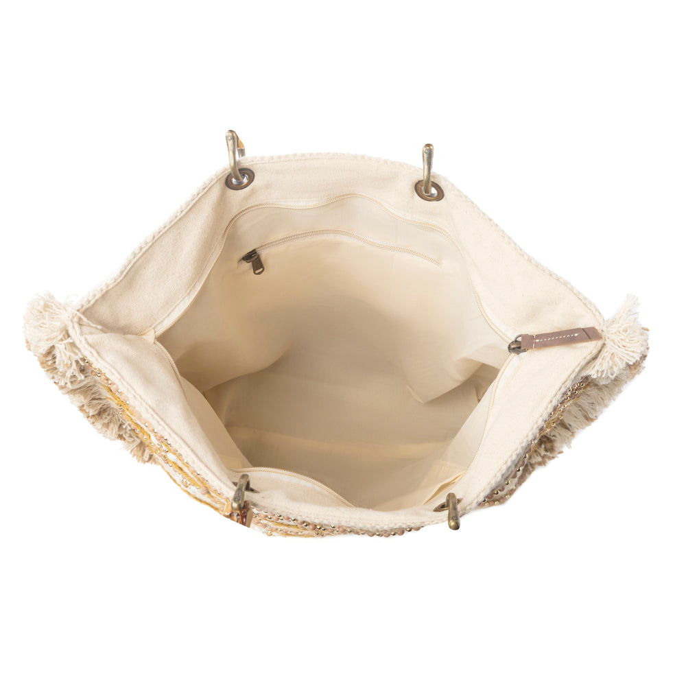 Solana Weave Hand Embroidered Tote Bag in Sunlit Glow