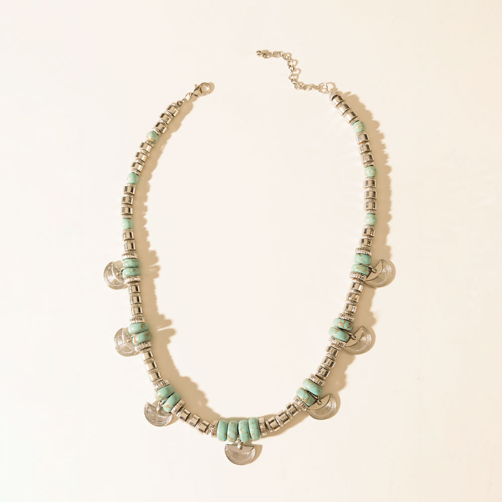 Santa Fe Moon Medallion Necklace in Dusty Silver