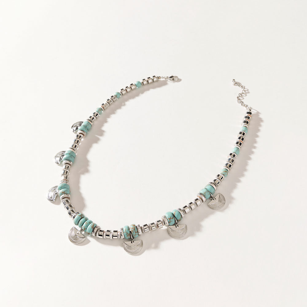 Santa Fe Moon Medallion Necklace in Dusty Silver