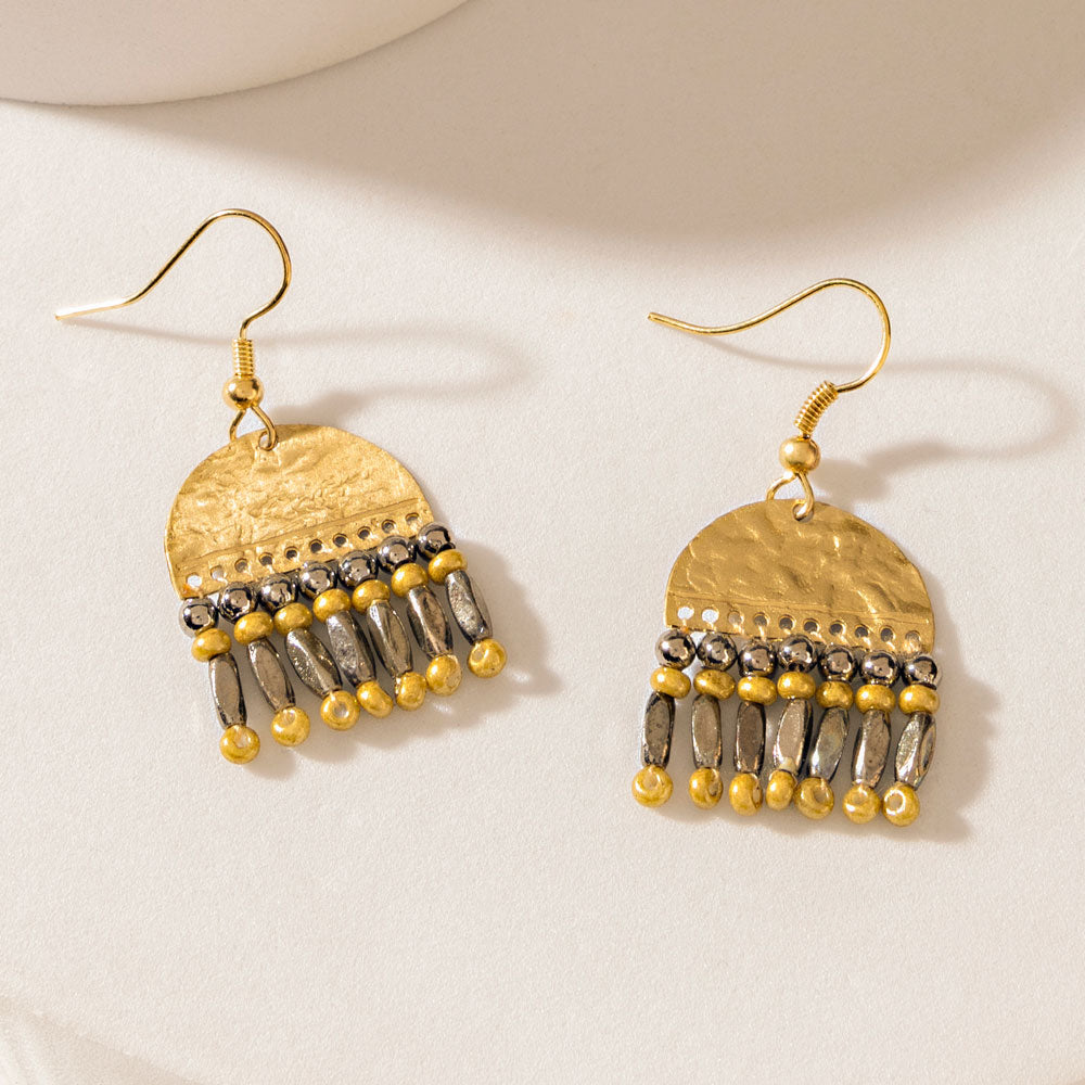 Half Moon Bloom Earrings in Prairie Brass