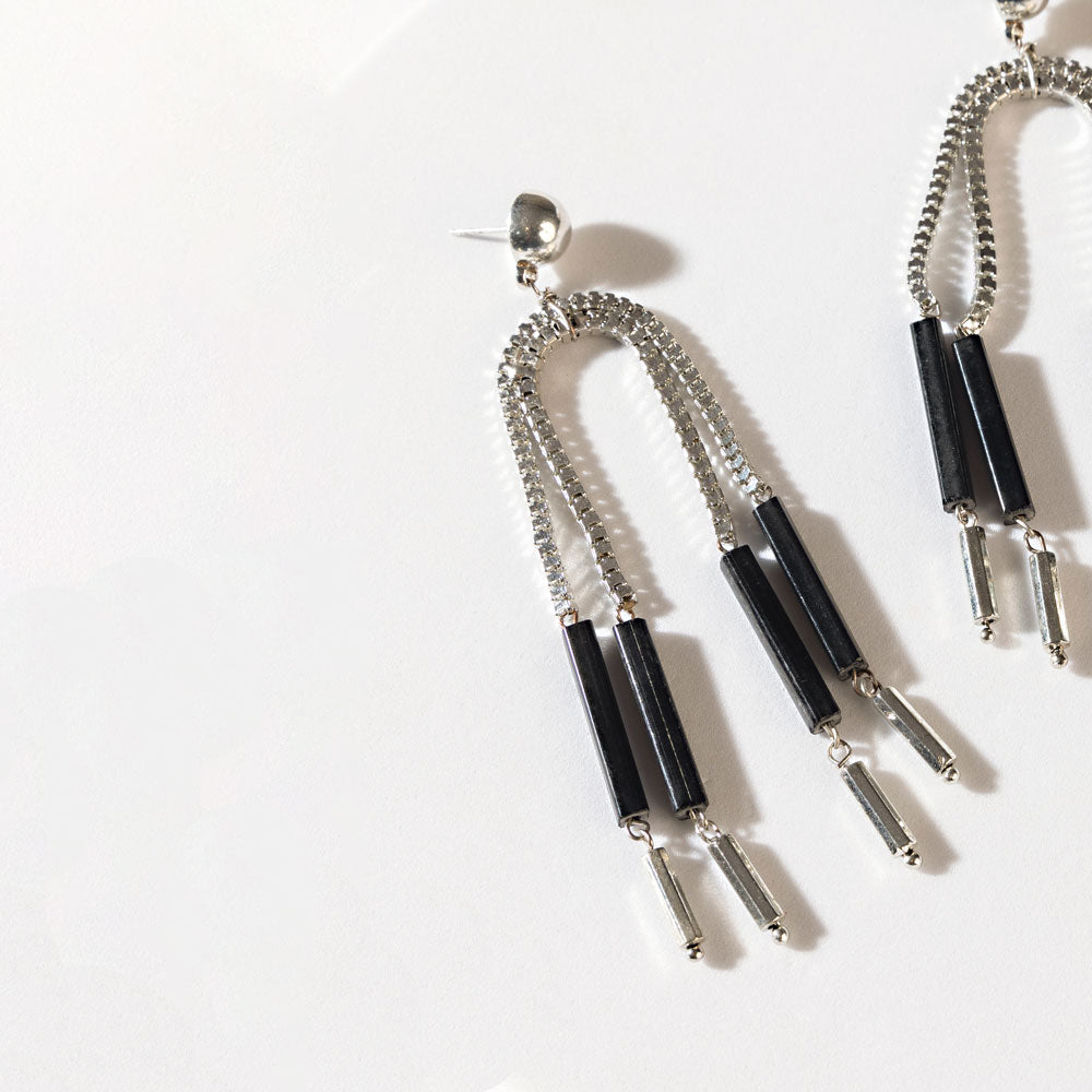 The Black Hitch Earrings in Onyx Silver