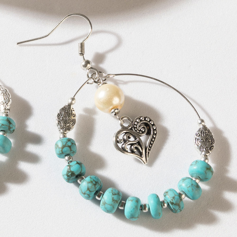 Wild Bloom Heart Earrings in Ranch Teal