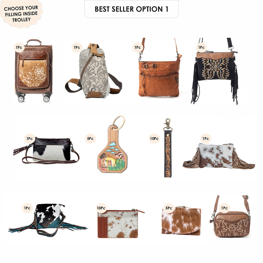 Desert Fawn Handtooled Hairon Leather Trolley in Amber Fawn