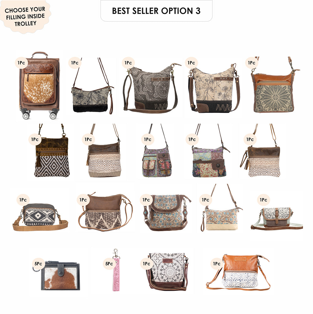 Desert Fawn Handtooled Hairon Leather Trolley in Amber Fawn