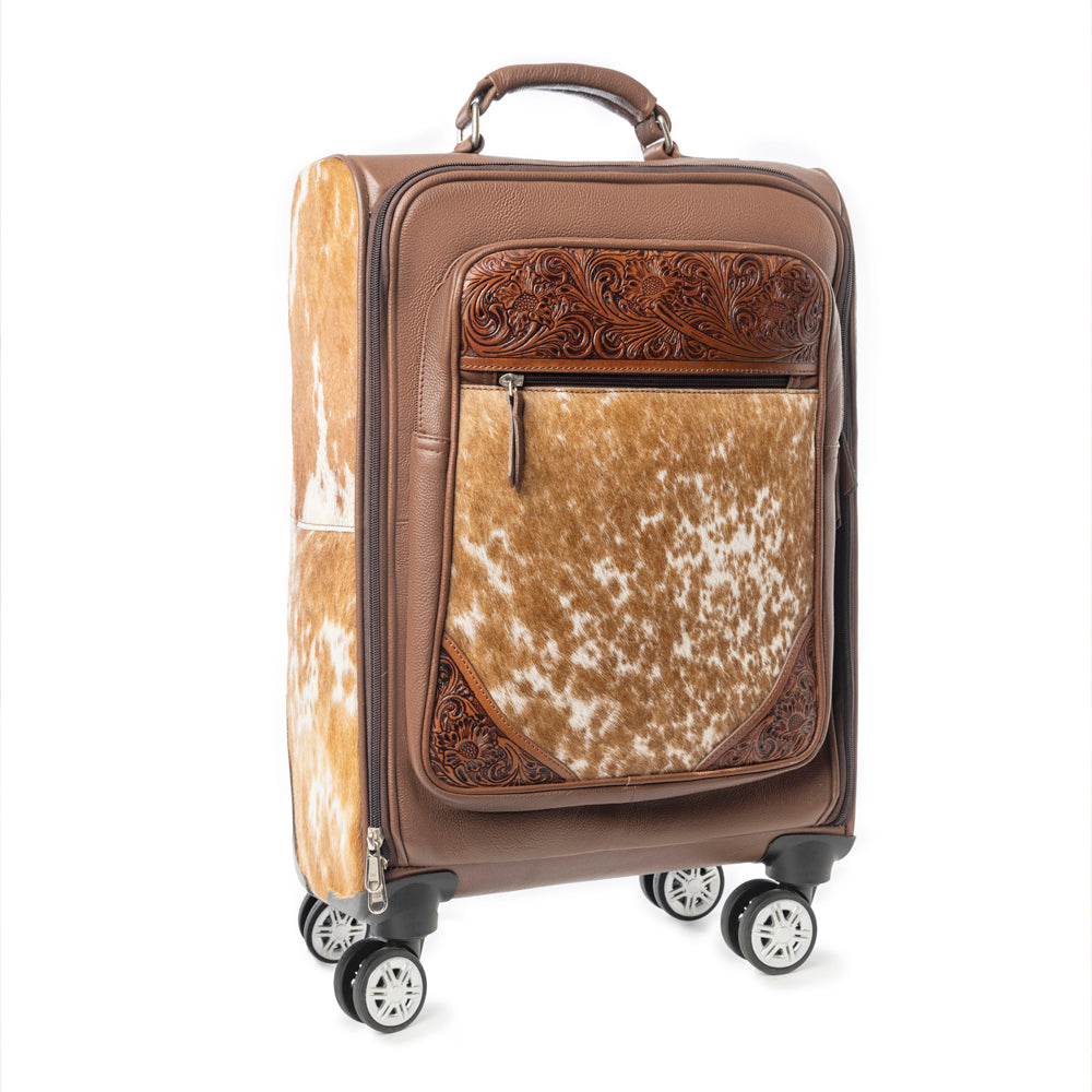 Desert Fawn Handtooled Hairon Leather Trolley in Amber Fawn