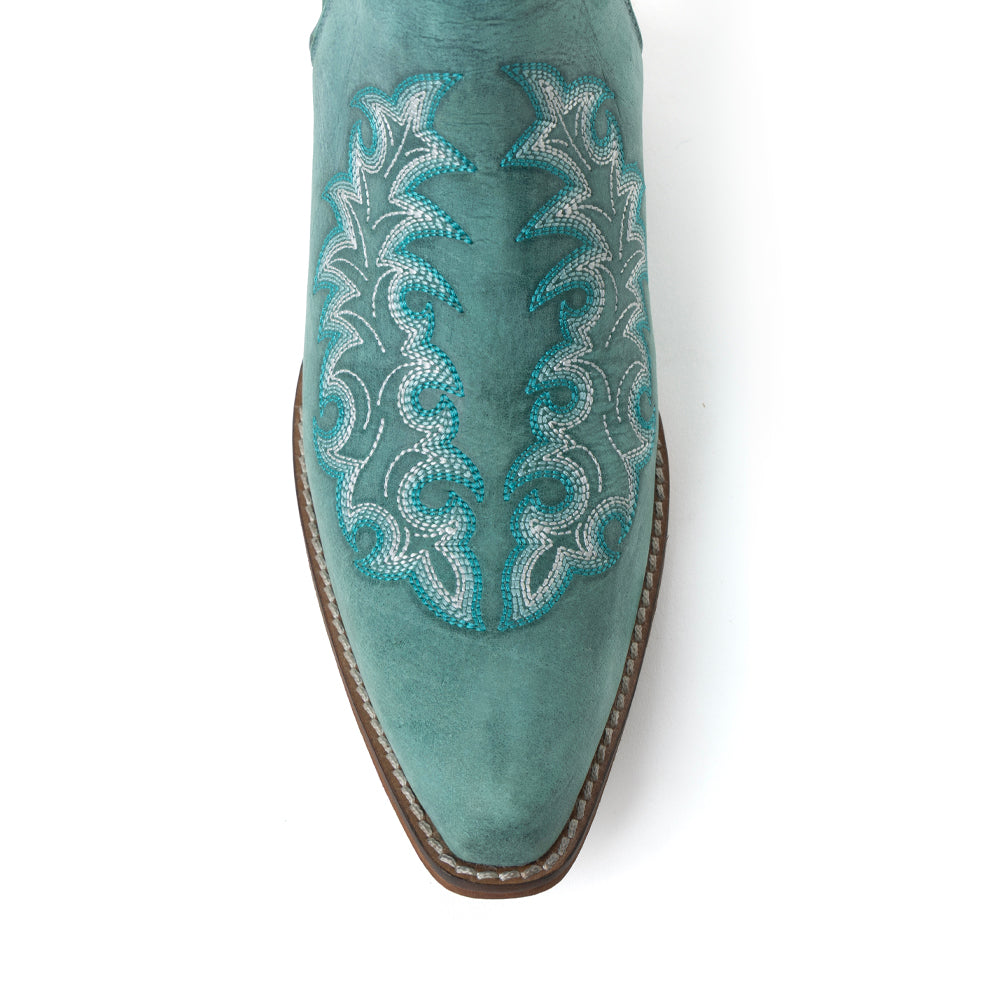 Sagebreeze Embroidered Leather Booties in Lagoon Teal
