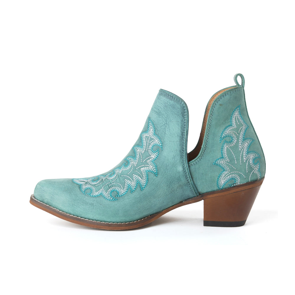 Sagebreeze Embroidered Leather Booties in Lagoon Teal