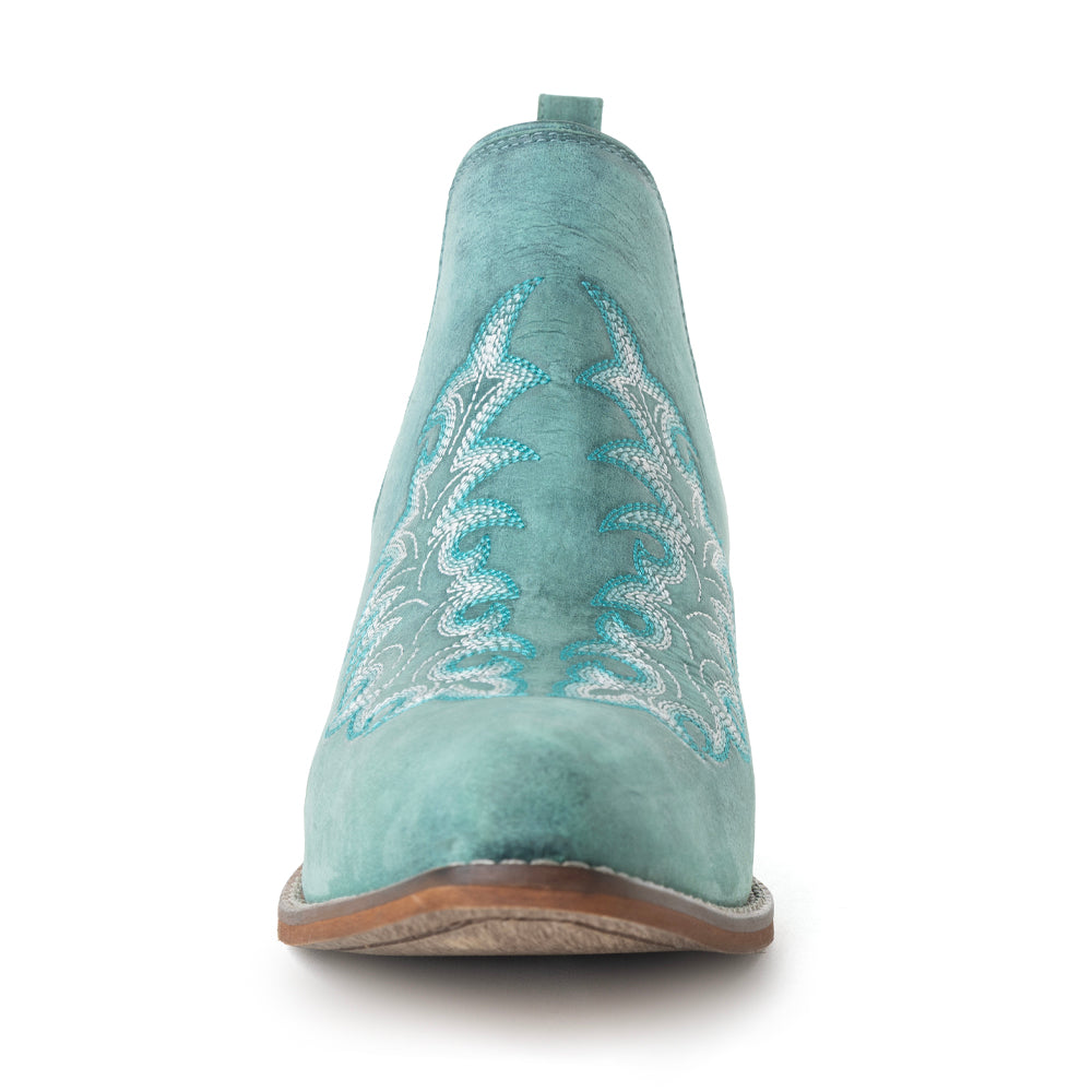 Sagebreeze Embroidered Leather Booties in Lagoon Teal