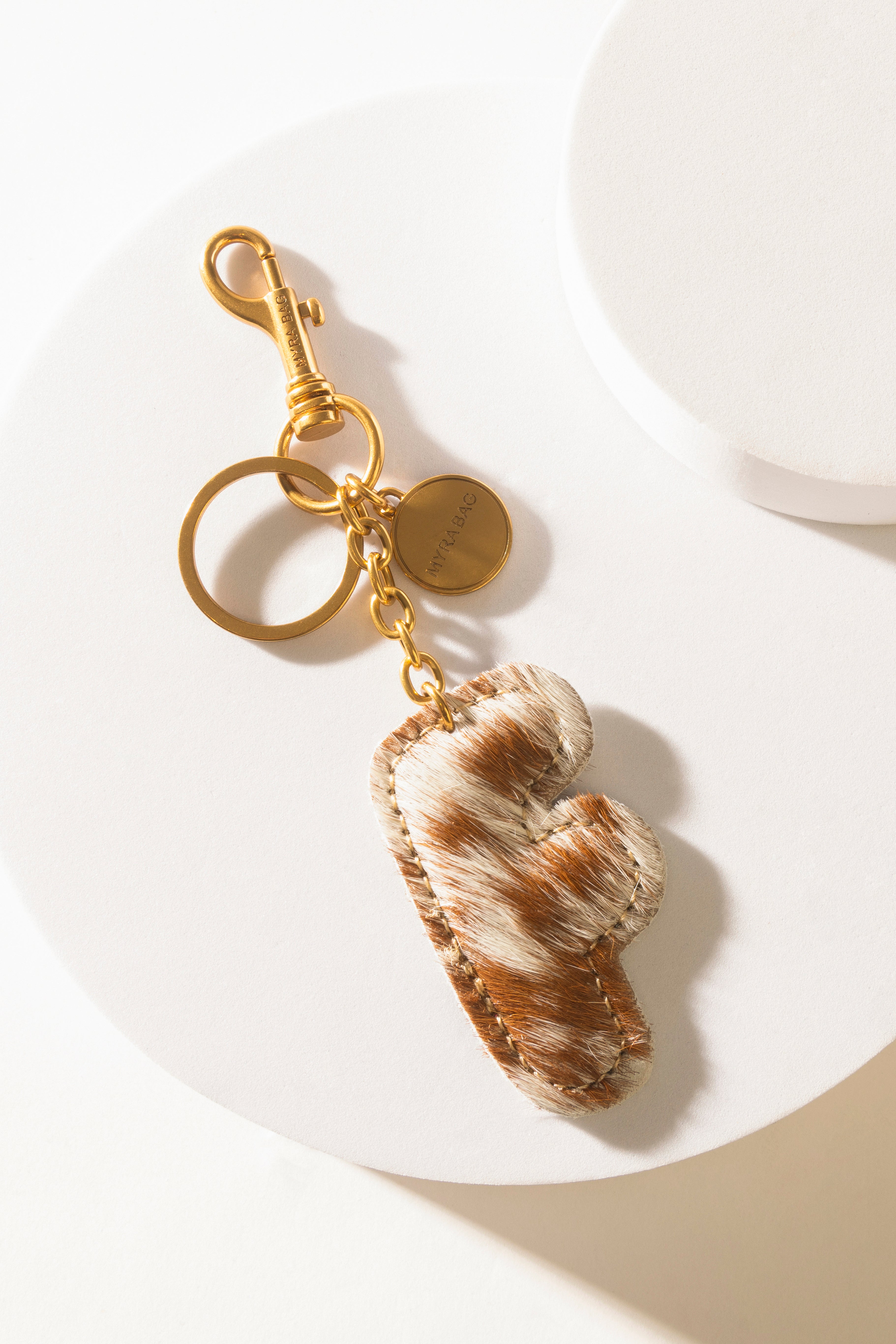Alpha 'F' Hairon Bag Charm in Brown & White