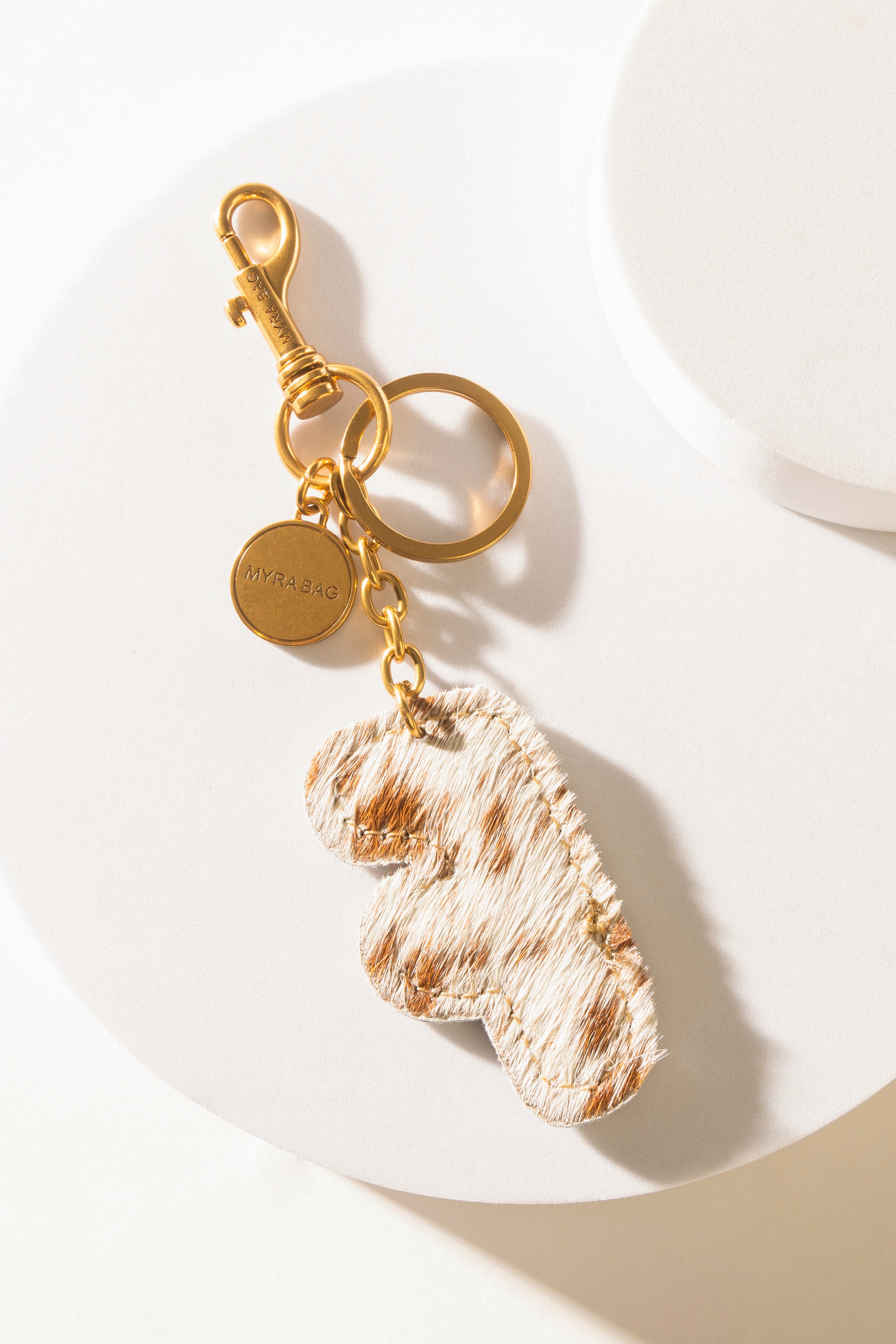 Alpha 'F' Hairon Bag Charm in Brown & White