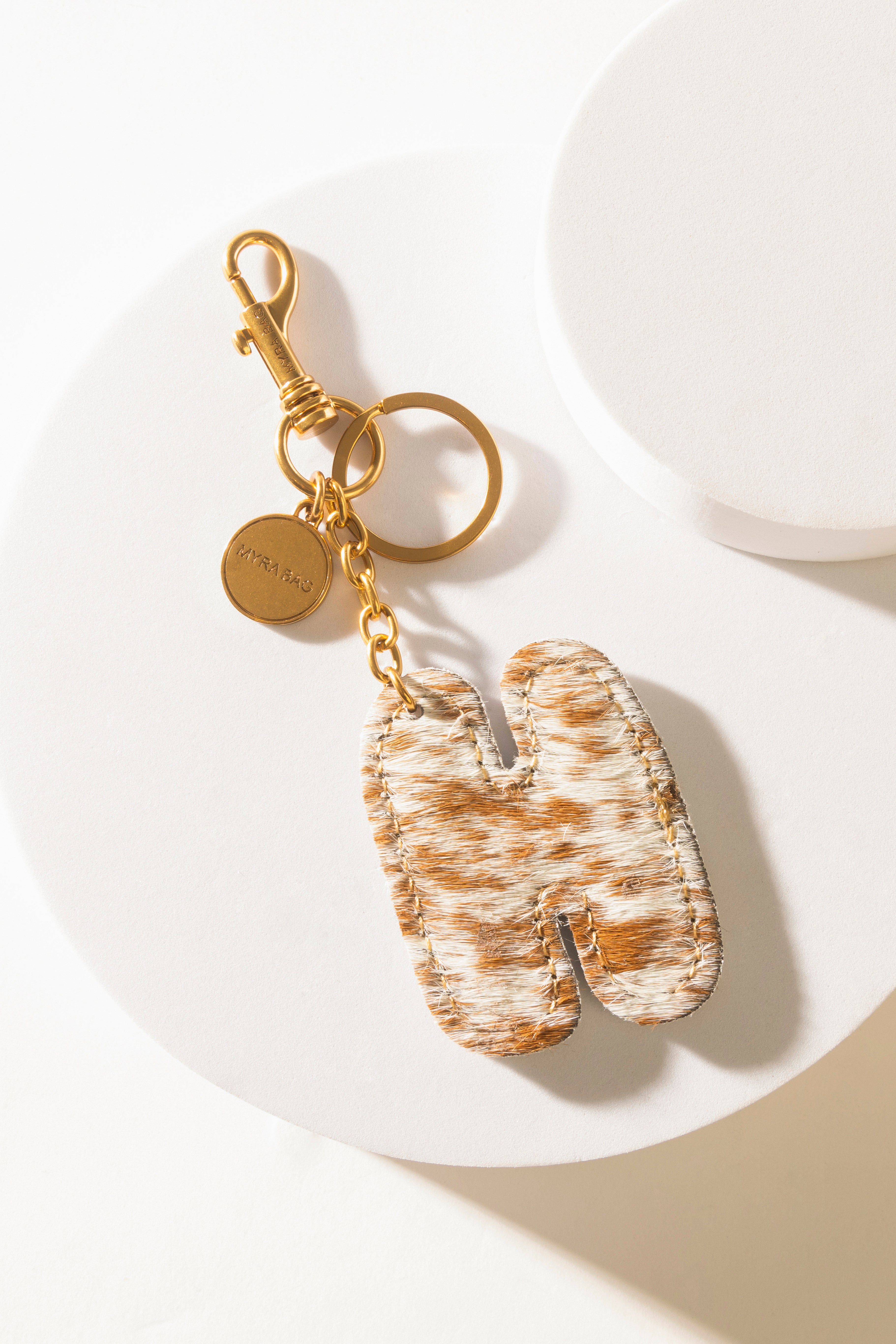 Alpha 'H' Hairon Bag Charm in Brown & White