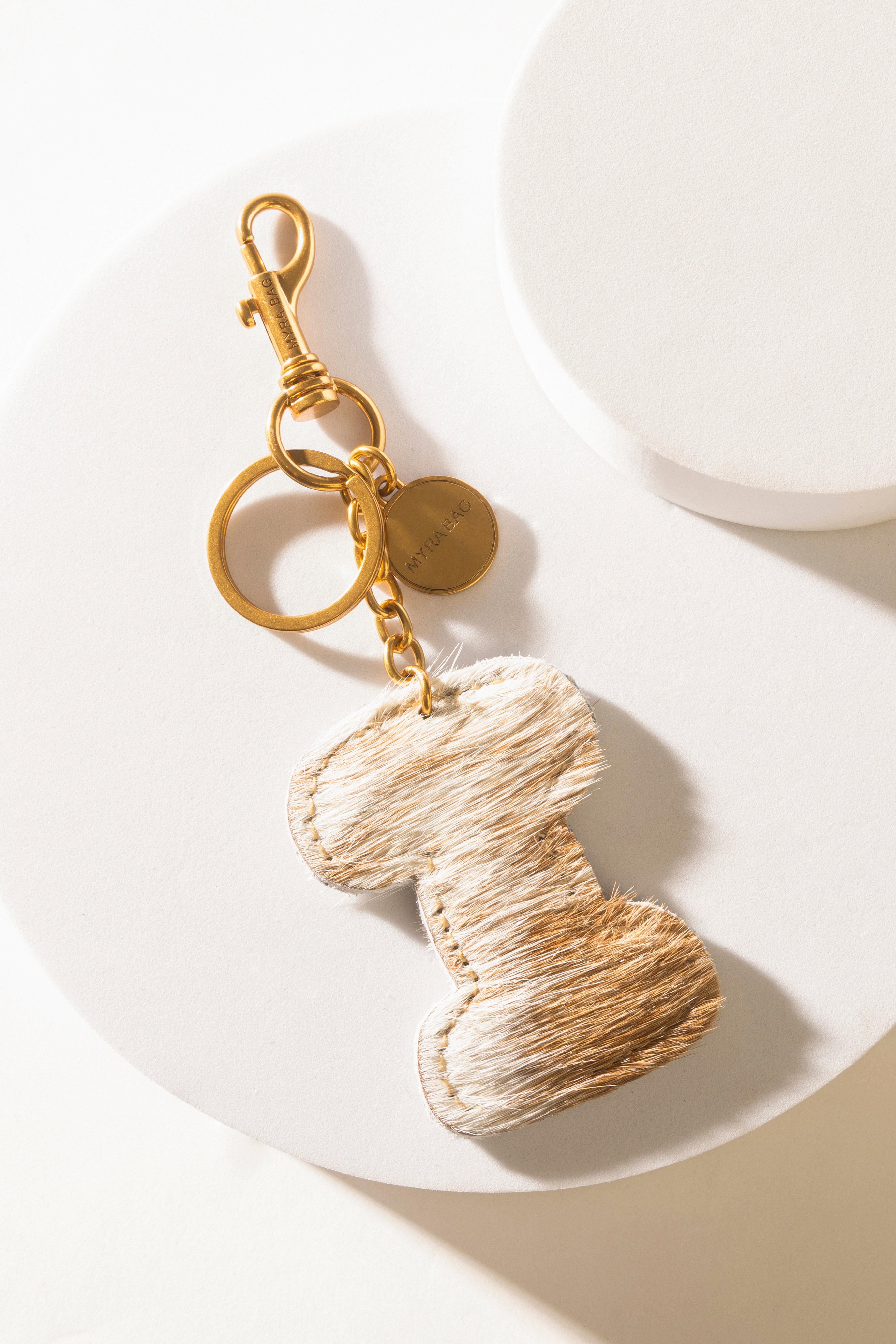 Alpha 'I' Hairon Bag Charm in Brown & White