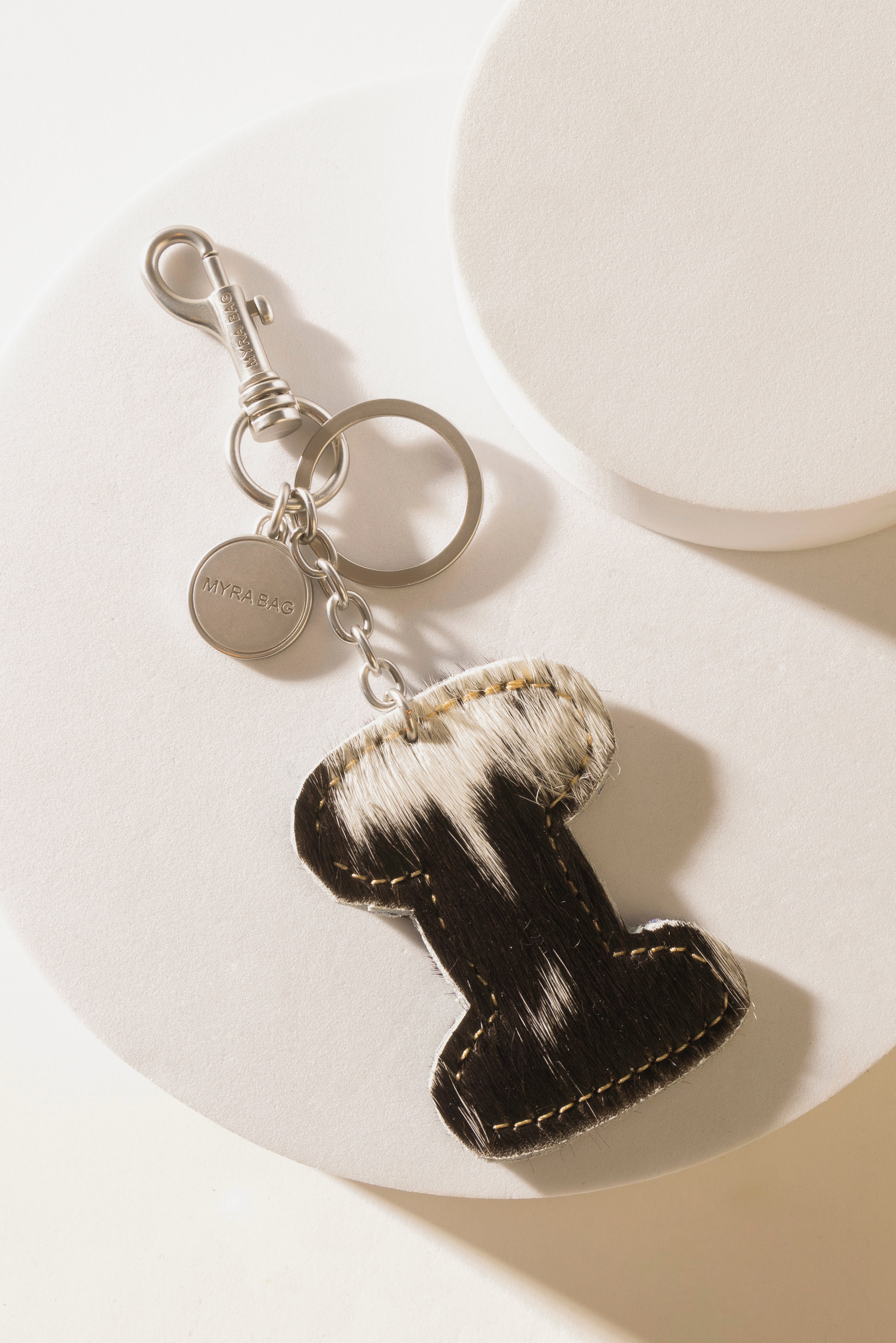Alpha 'I' Hairon Bag Charm in Black & White