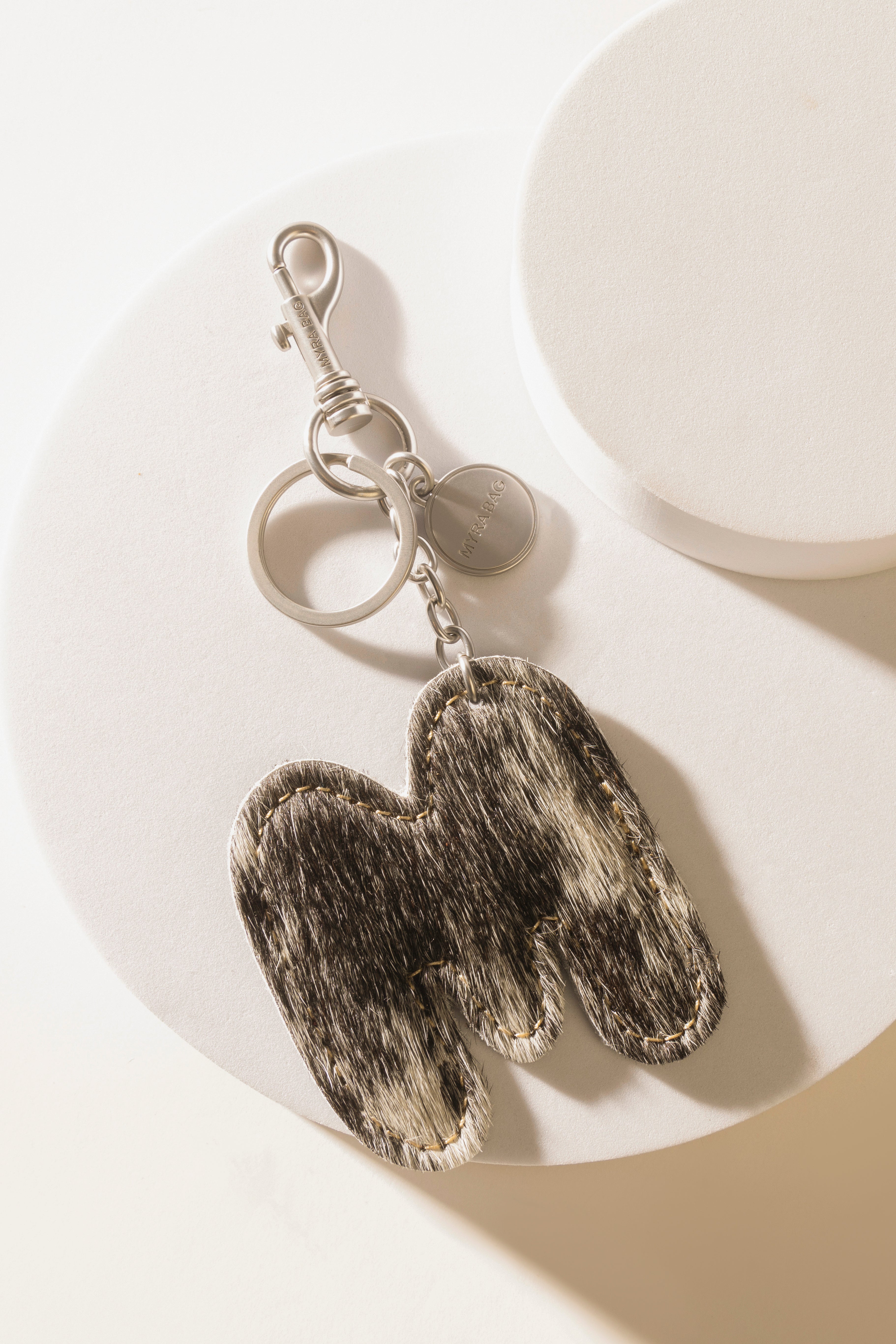 Alpha 'M' Hairon Bag Charm in Black & White
