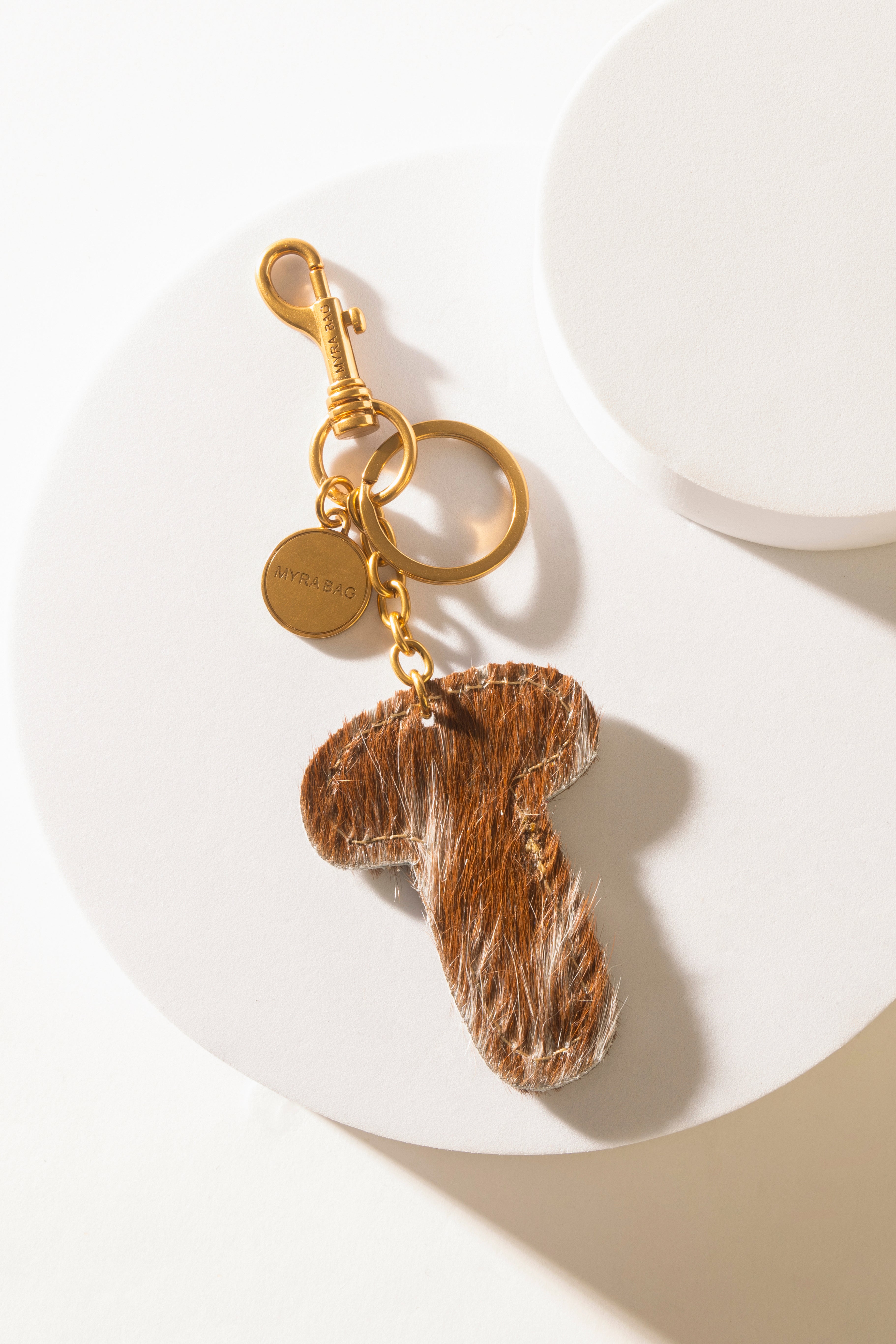 Alpha 'T' Hairon Bag Charm in Brown & White