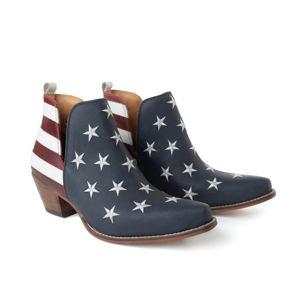 Liberty Star Leather Booties in Vintage Blue