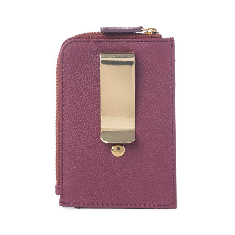 Red Rock Bloom Leather Credit Card Holder in Russet Plum