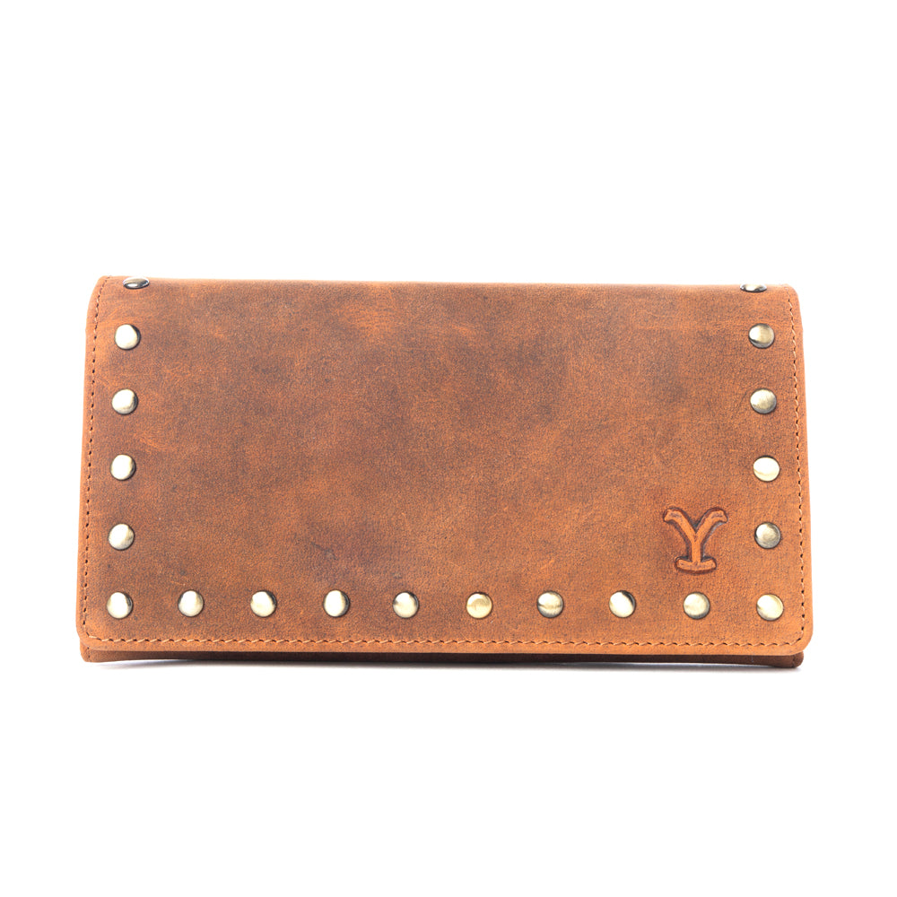 Yellowstone Caldera Leather Wallet with Rivets in Amber