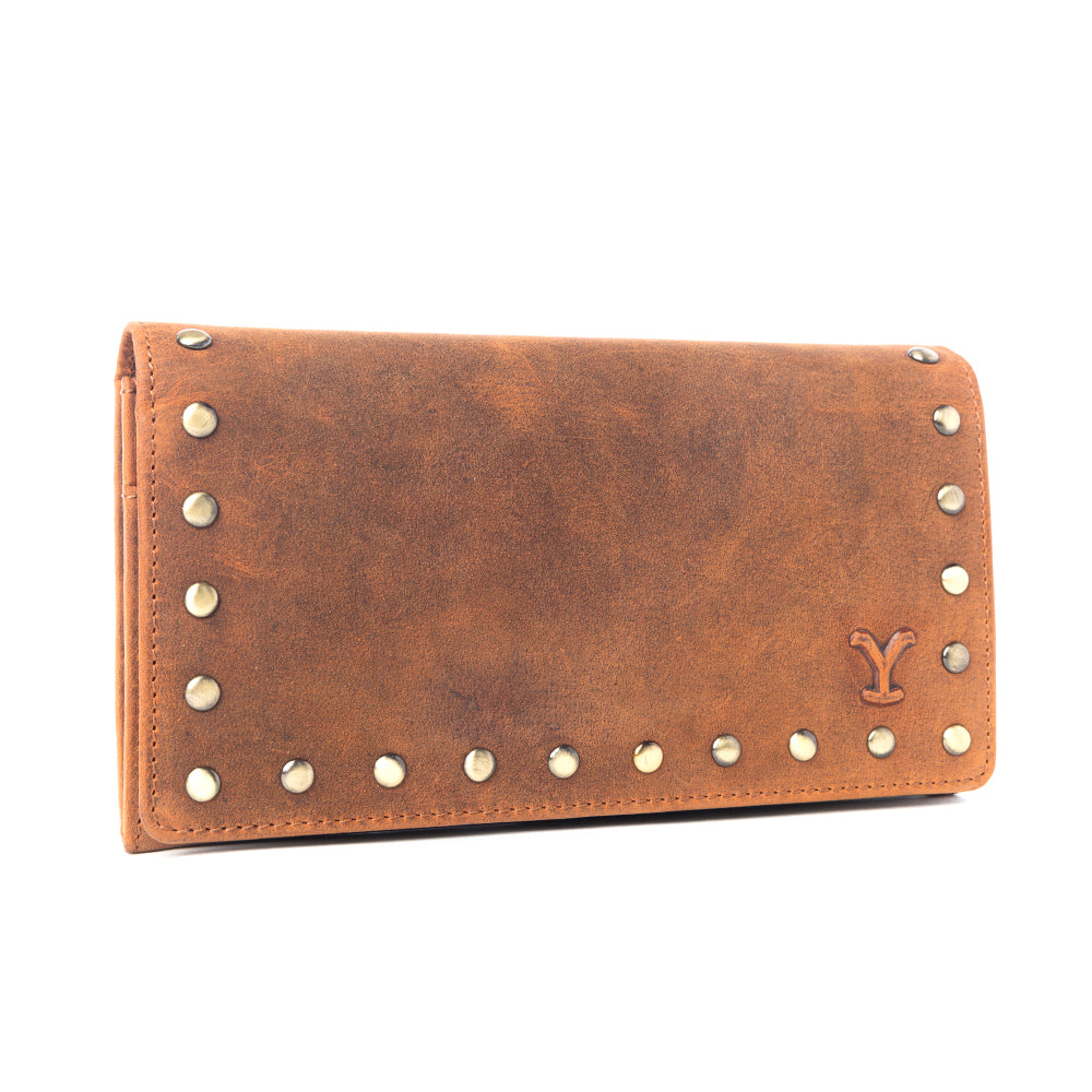 Yellowstone Caldera Leather Wallet with Rivets in Amber