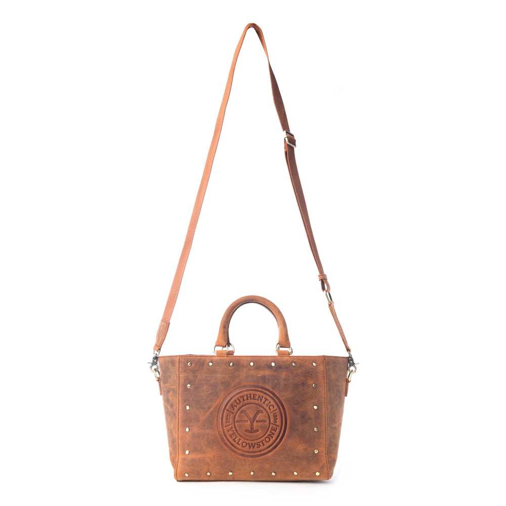 Yellowstone Valley Soul Studded & Embossed Tote Leather Bag in Amber