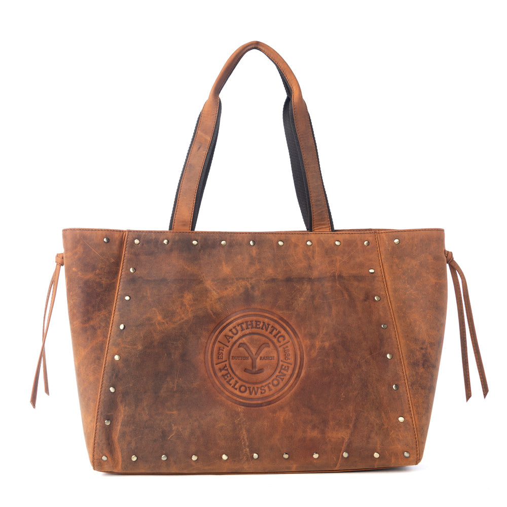 Yellowstone Legacy Studded Leather Tote in Amber