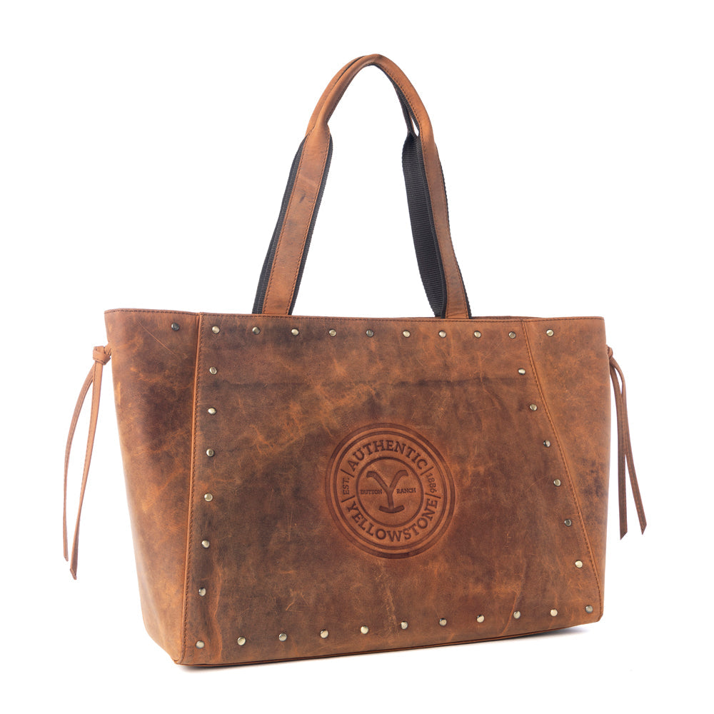 Yellowstone Legacy Studded Leather Tote in Amber