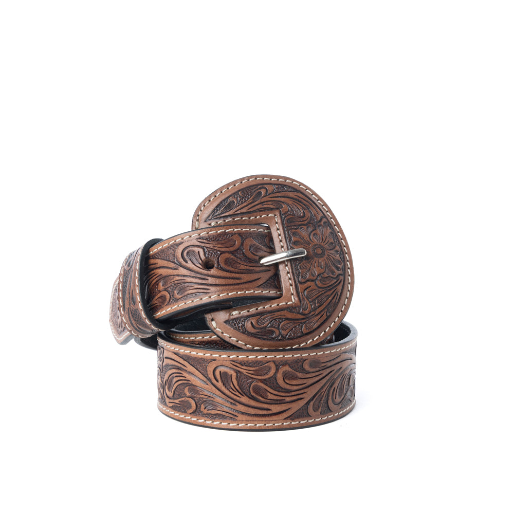Lariat Rose Leather Belt in Chestnut Brown