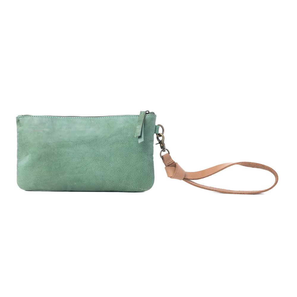 Empire Green Studded Wash Leather Pouch in Desert Olive