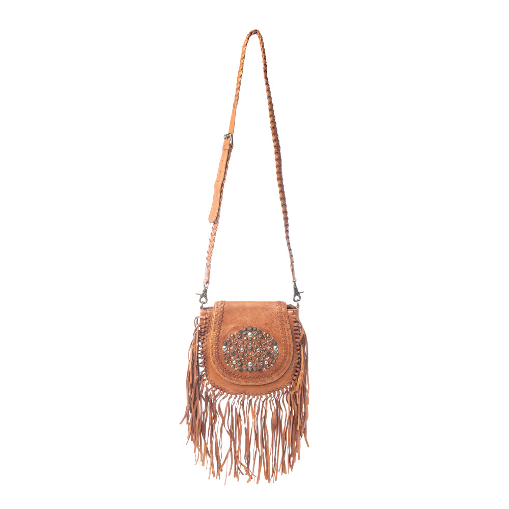 Festival Ember Studded Leather Bag with Fringes Variant Combo