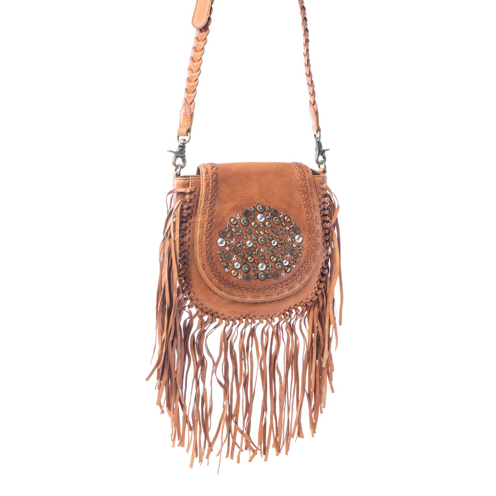 Festival Ember Studded Leather Bag with Fringes Variant Combo
