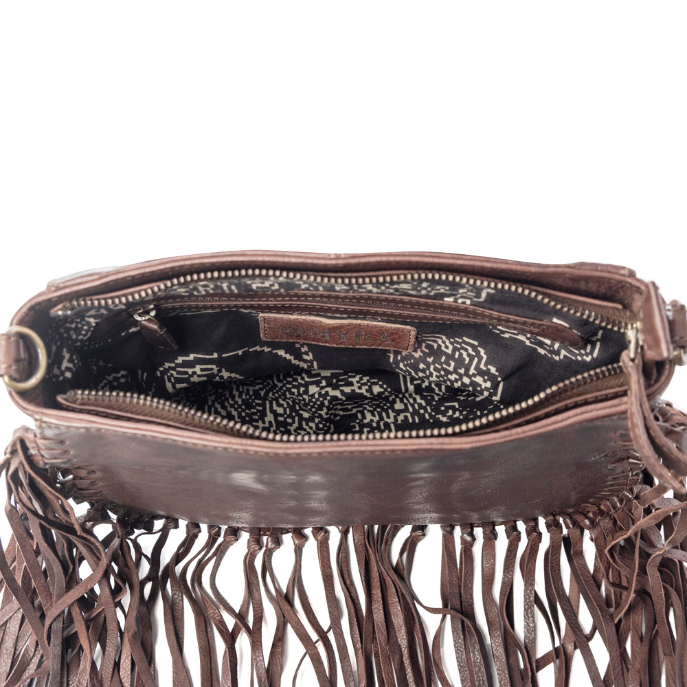 Luna Belle Studded Leather Bag with Fringes in Maverick Mocha