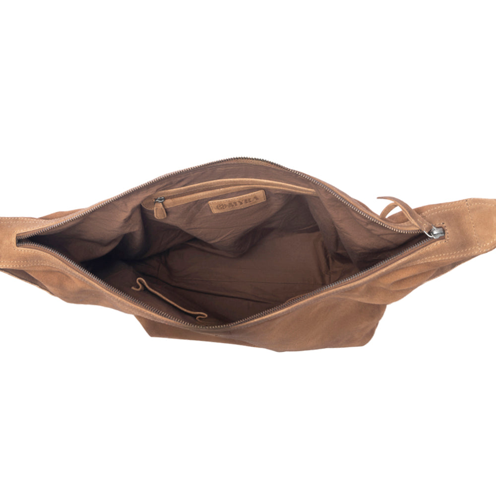 Rustwood Suede Leather Shoulder Bag in Oak Brown