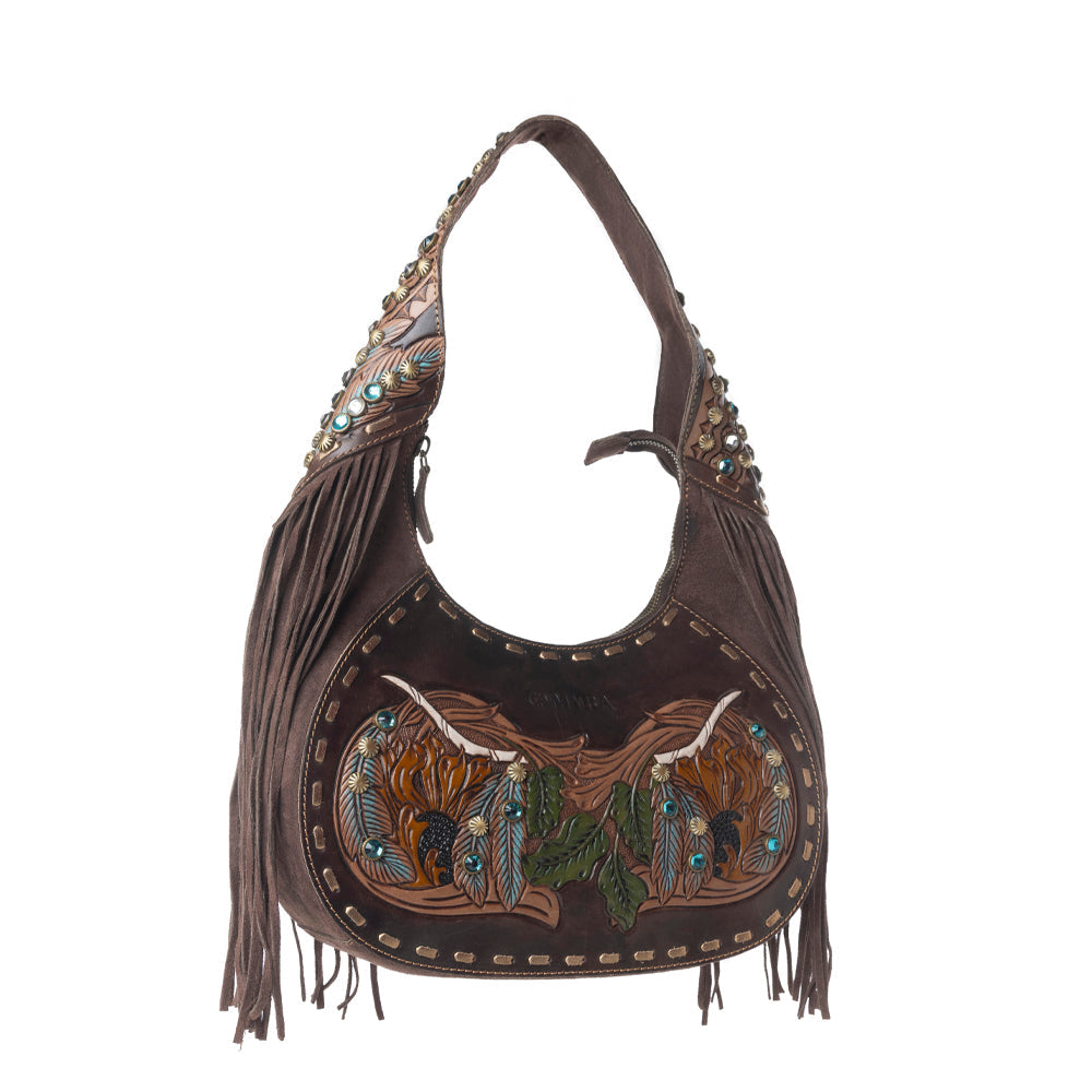 Myra Sierra Grove Handtooled Leather Bag in Deep Espresso