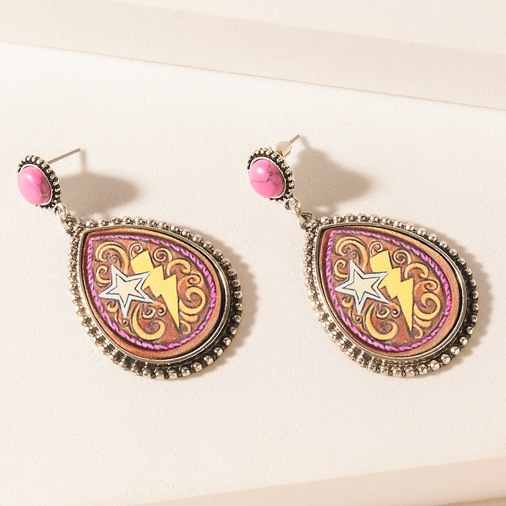 Rebel Star Earrings in Fuchsia Flame