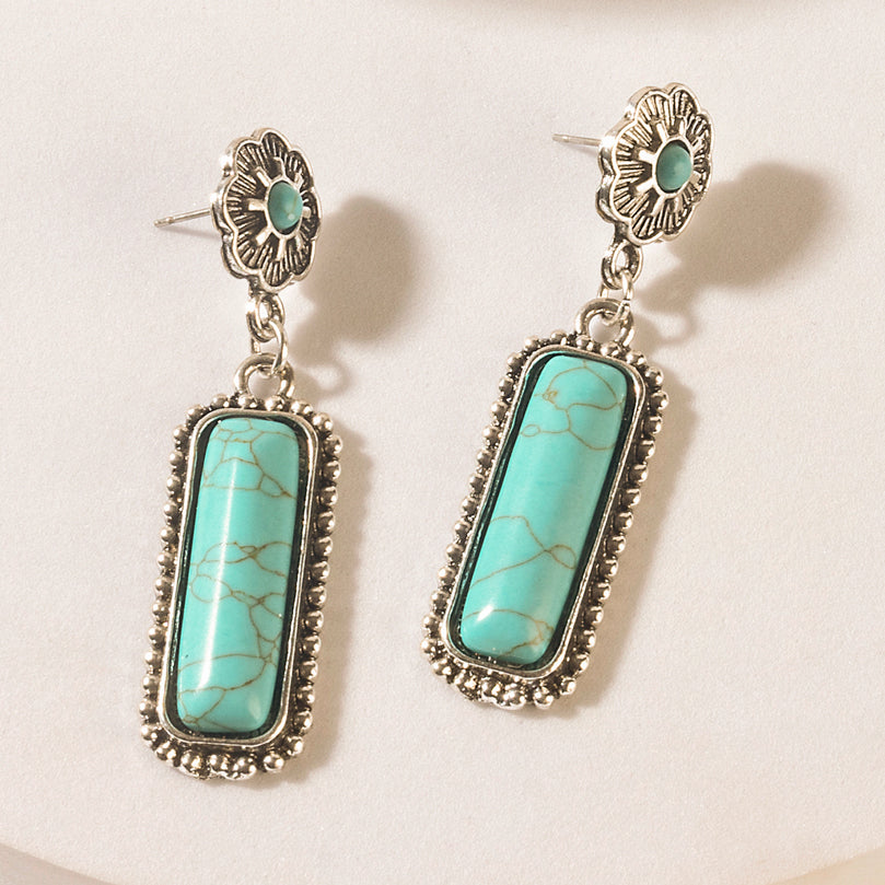 Sundown Relic Turquoise Stone Earrings in Cerulean Blue