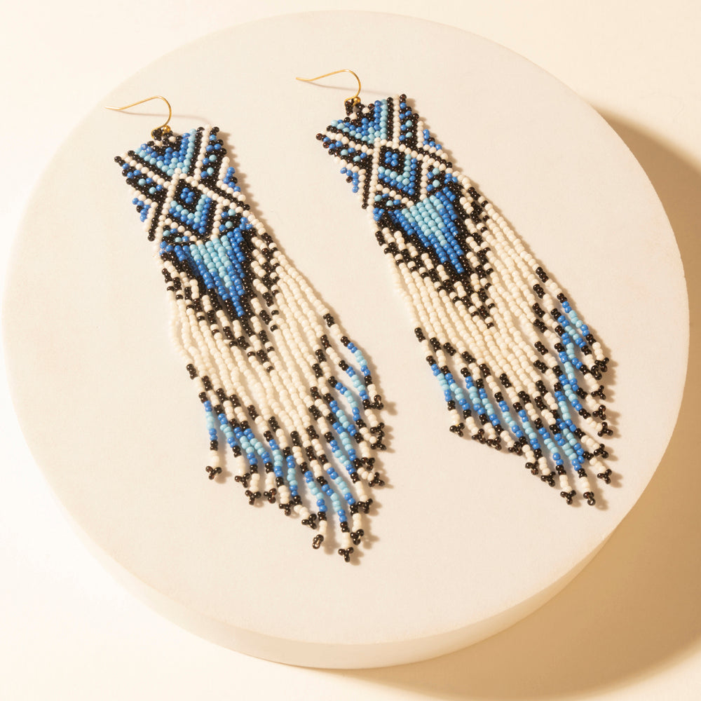 Mesa Twilight Beaded Fringe Earrings in Midnight Blue