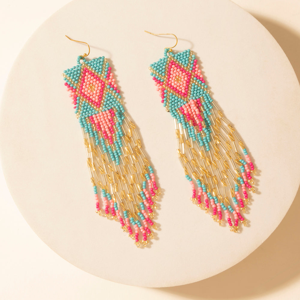 Gilded Arena Beaded Fringe Earrings in Rodeo Blue