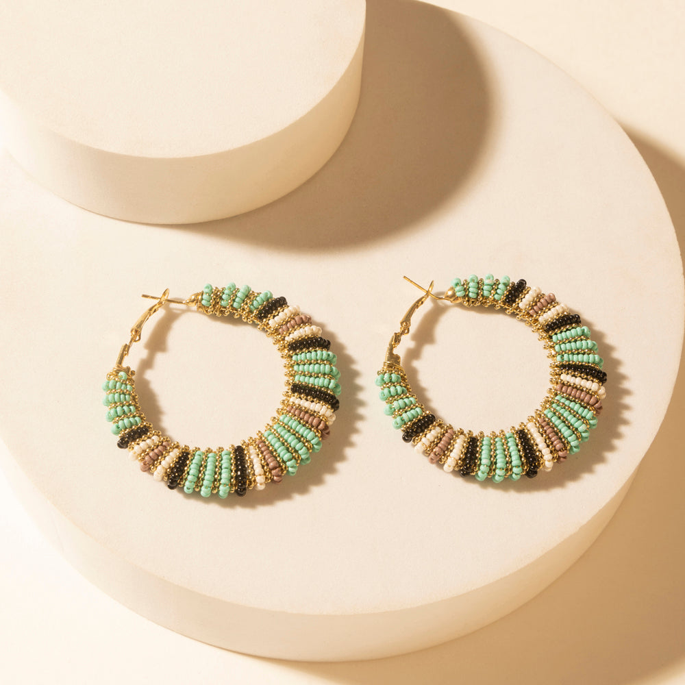 Mesa Moonrise Beaded Hoop Earrings in Moonlit Blue