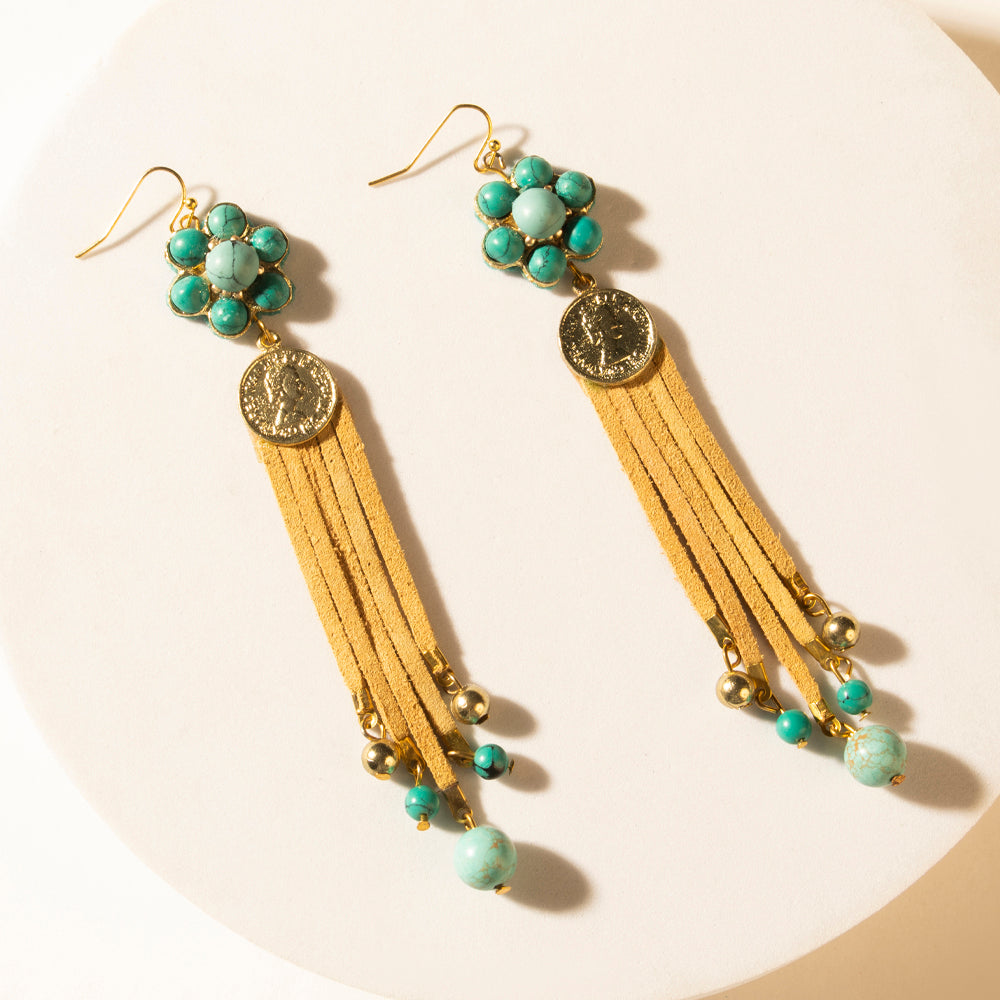 Desert Concho Bloom Drop Earrings in Suede Sand