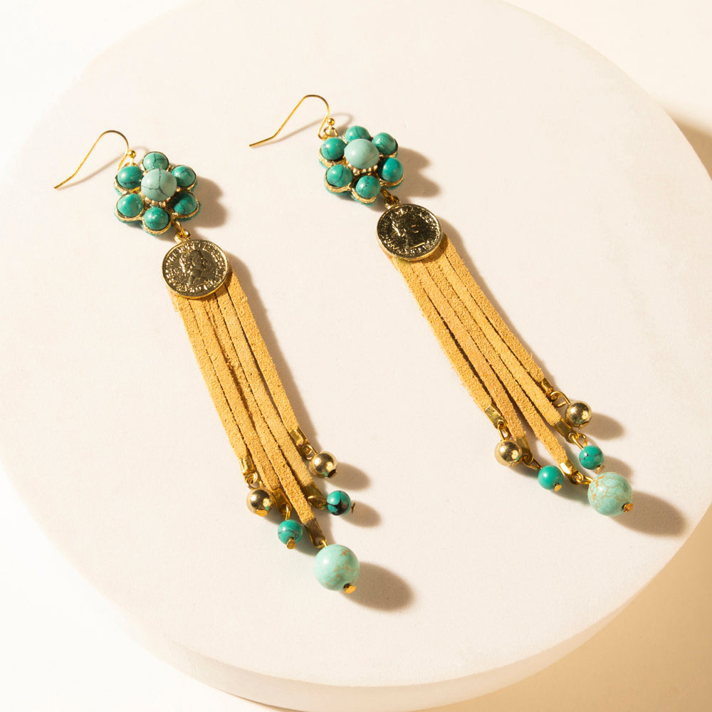 Desert Concho Bloom Drop Earrings in Suede Sand