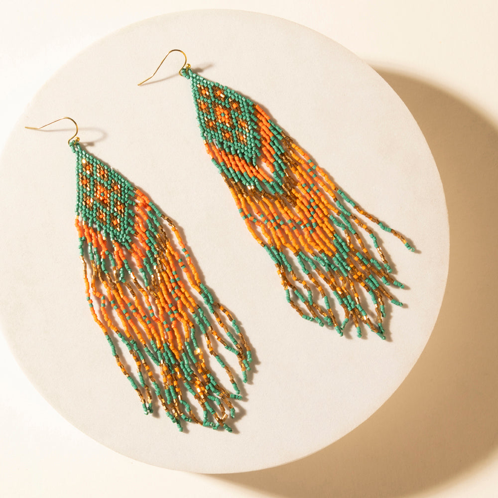 Sundance Ember Beaded Fringe Earrings in Gilded Coral