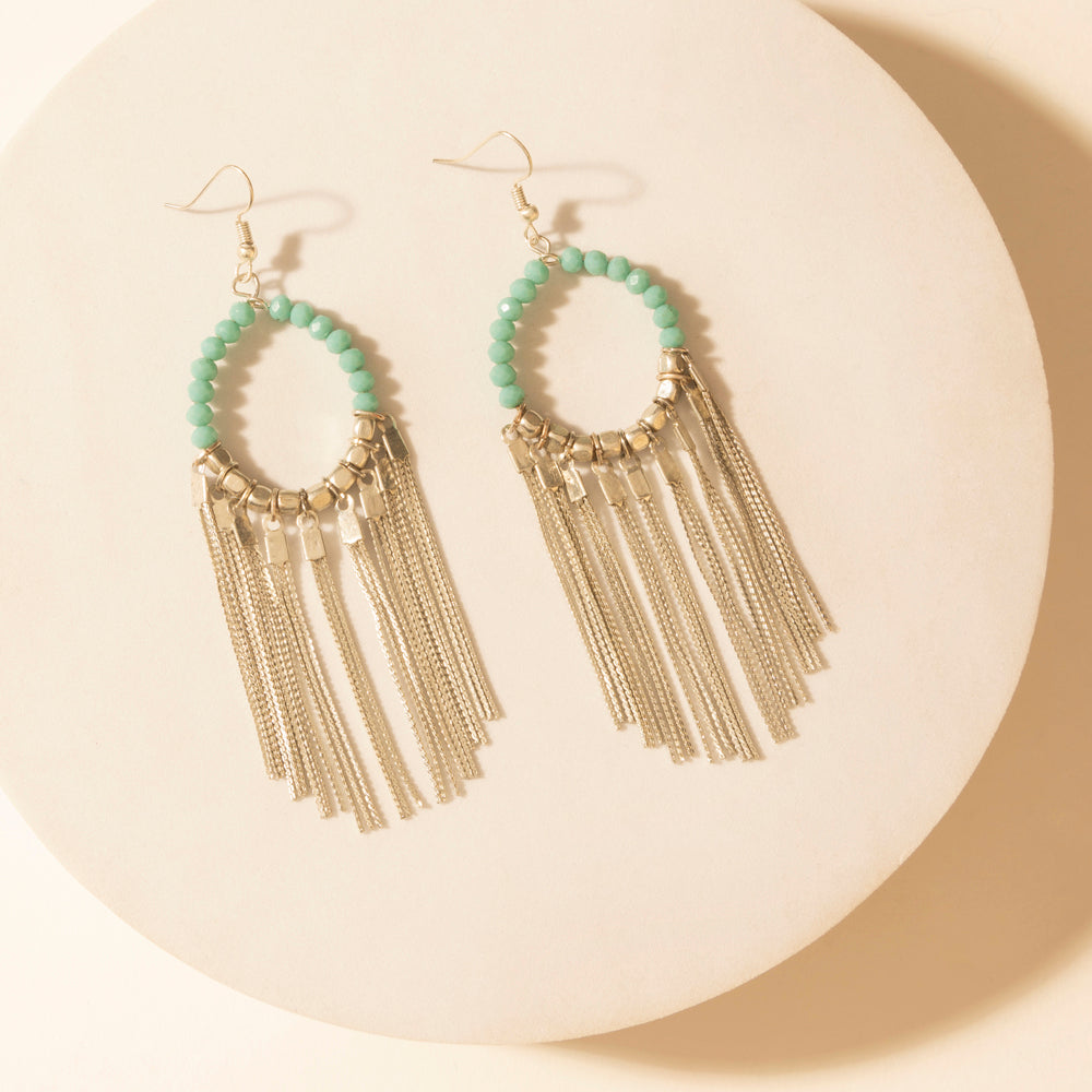 Desert River Fringe Earrings in Mist Aqua