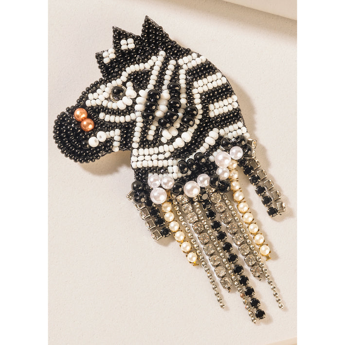 Wilderness Charm Zebra Brooch in Moon Pearl