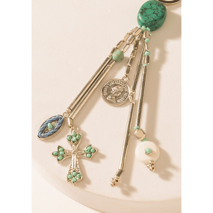 Blue Oval Charm Keychain in Aqua Silver