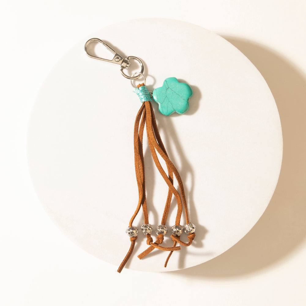 Rangeflower Tassel Charm Keychain in Suede Brown